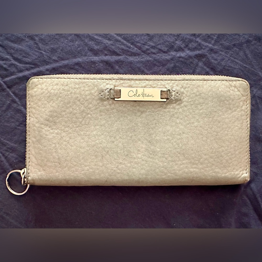 Cole Haan Dark Silver Leather Zip Around Wallet